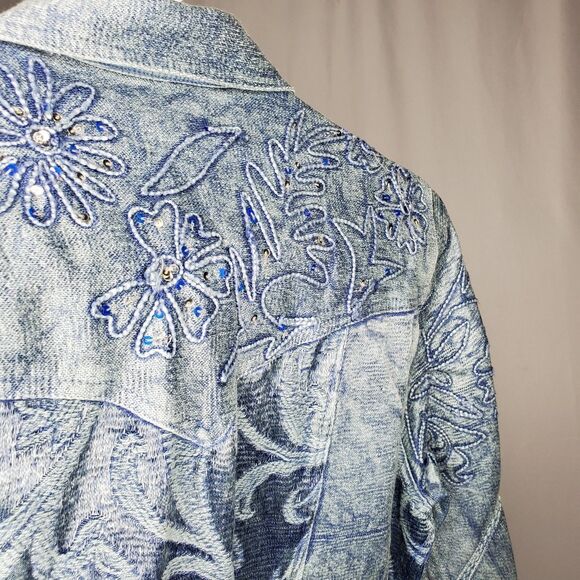 Flashback Couture Shiny Jean Jacket Small Embroidered Sequin Country Western - Picture 6 of 13